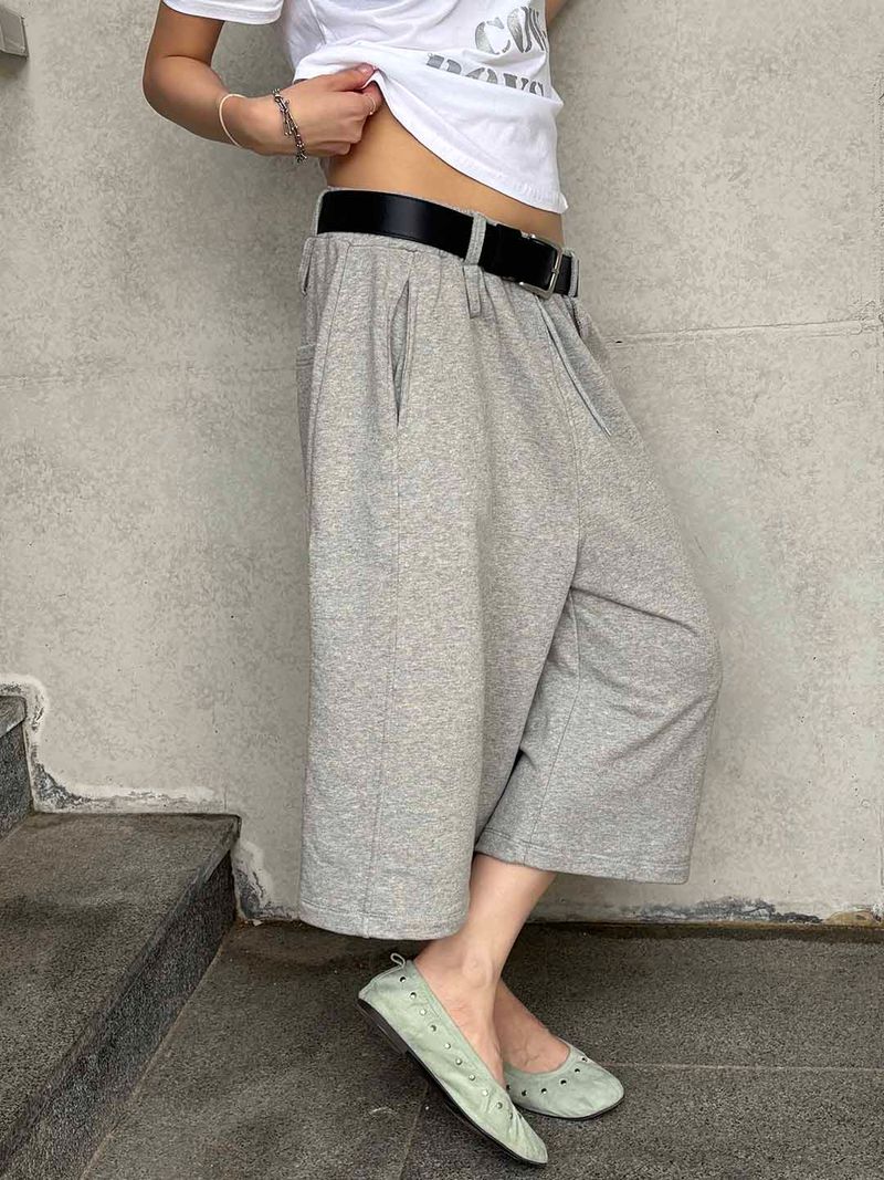 Two belt bermuda sweat pants(3color)