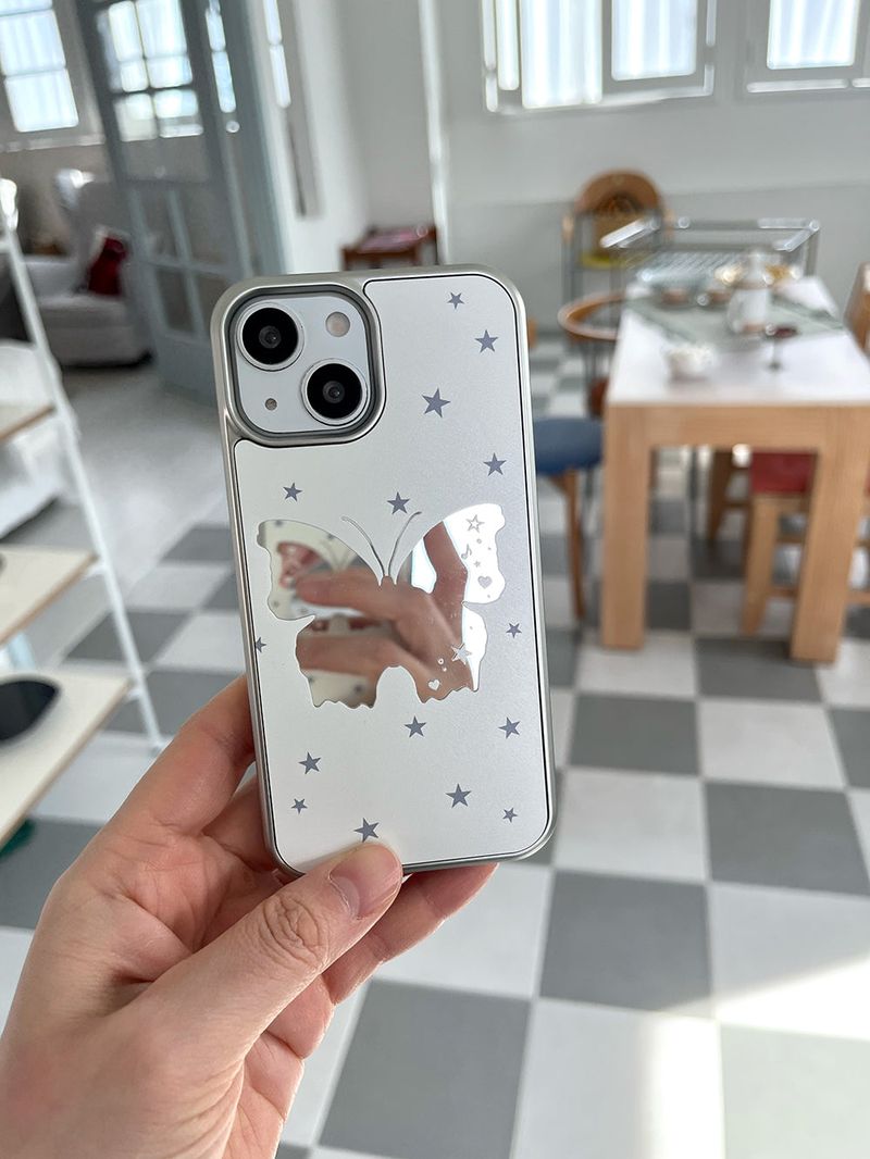 [MADE] Butterfly Mirror Case • White • Mirror Silver Bumper Case