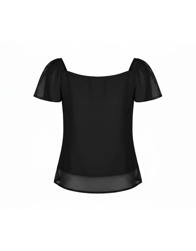 Muren Sheer Off-Shoulder Layered Blouse Black