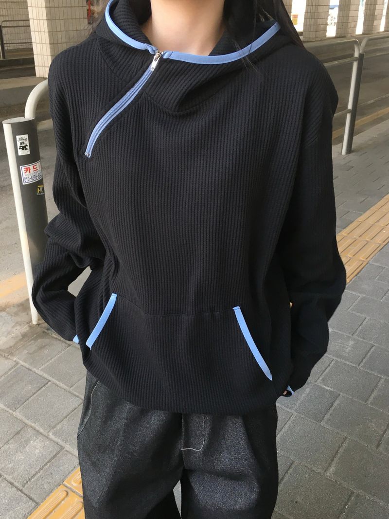 Split Diagonal Waffle Hoodie (4c)