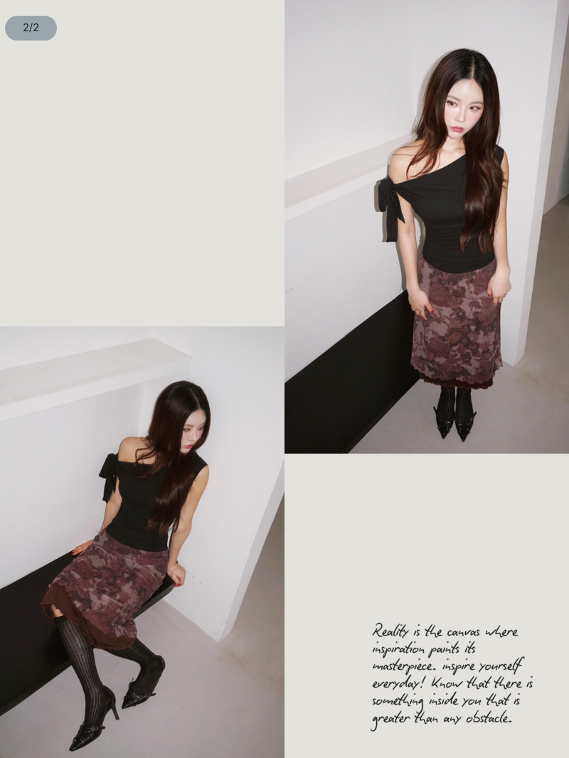 burgundy flower midi skirt