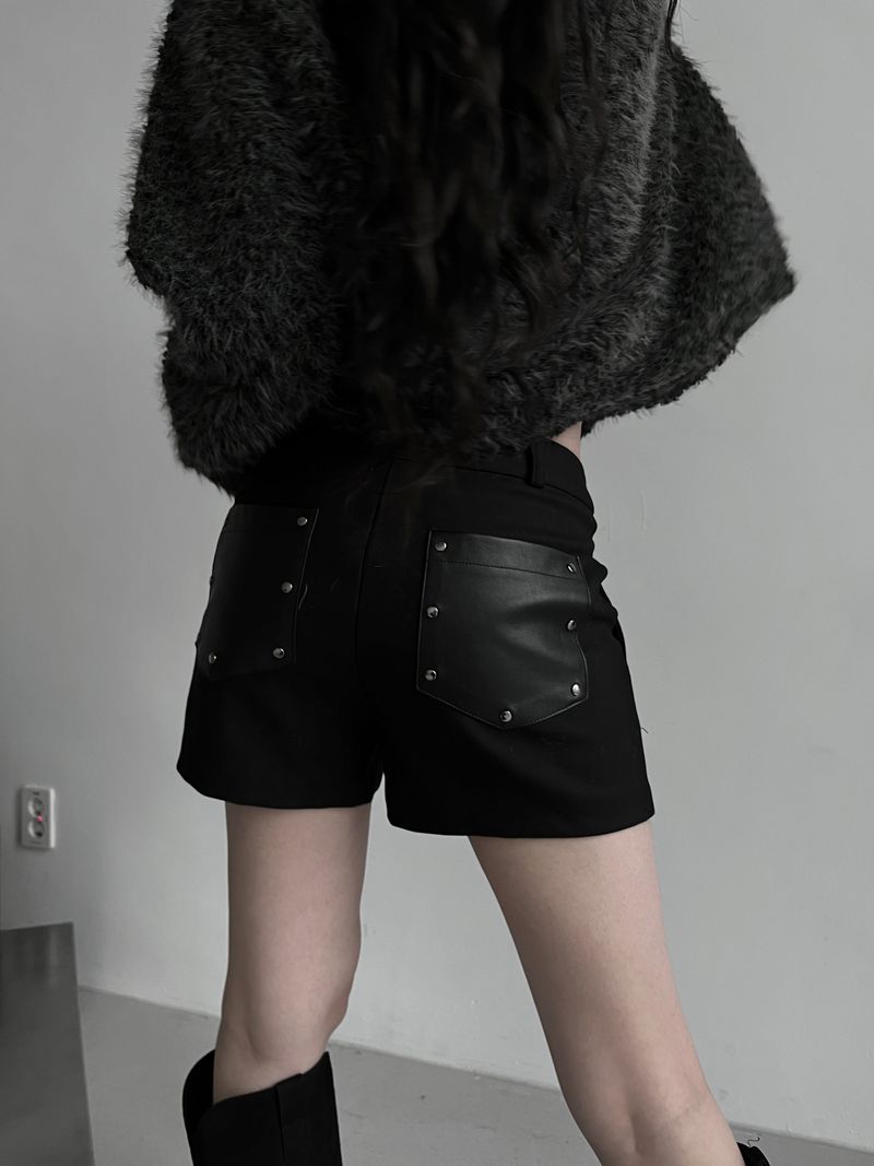 winter leather pocket short pants