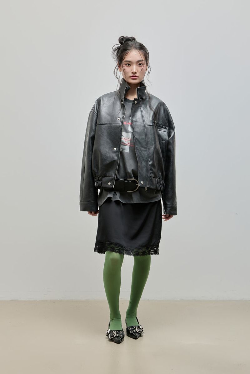 High-neck Leather Jacket_Black