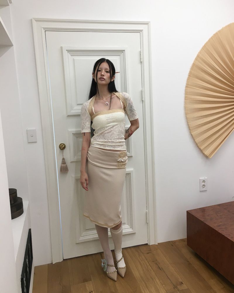 [香] Belle Lace Midi Skirt (3-way) (Beige)