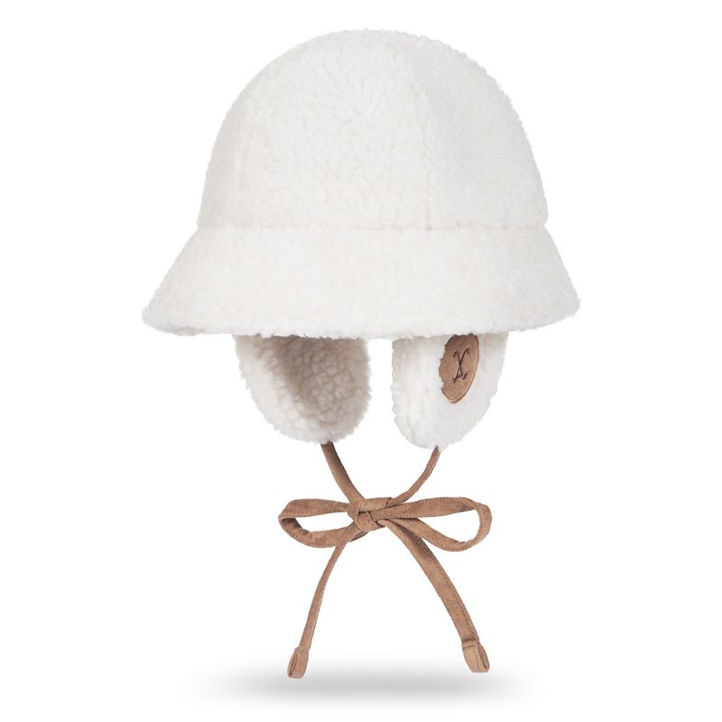 VA Curved Logo Sherpa Fur Flap Bucket Hat / Cream