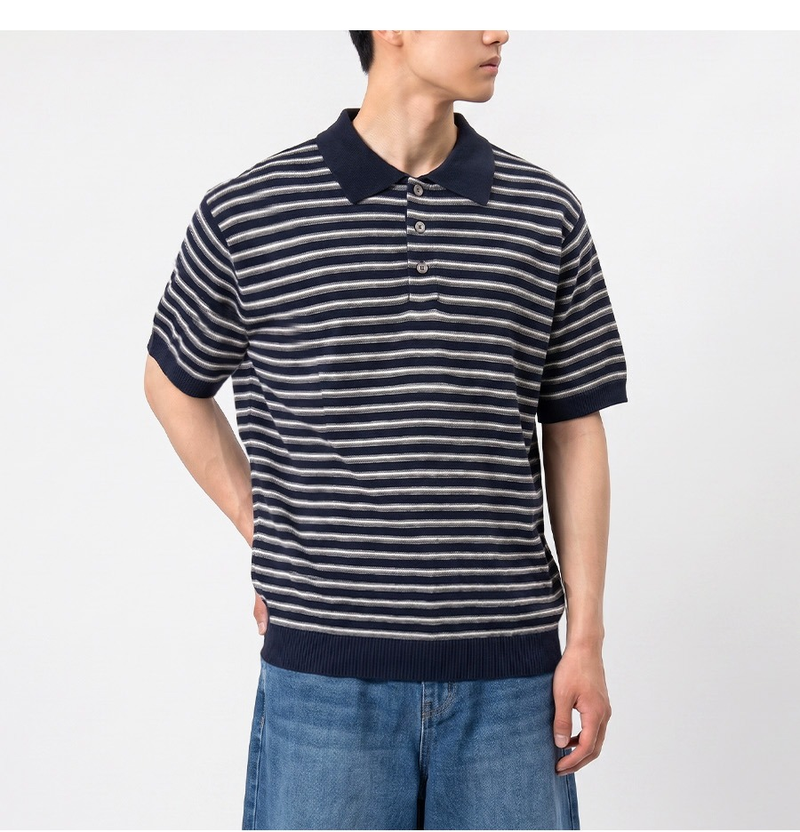 Stripe Crop Half Knit Navy