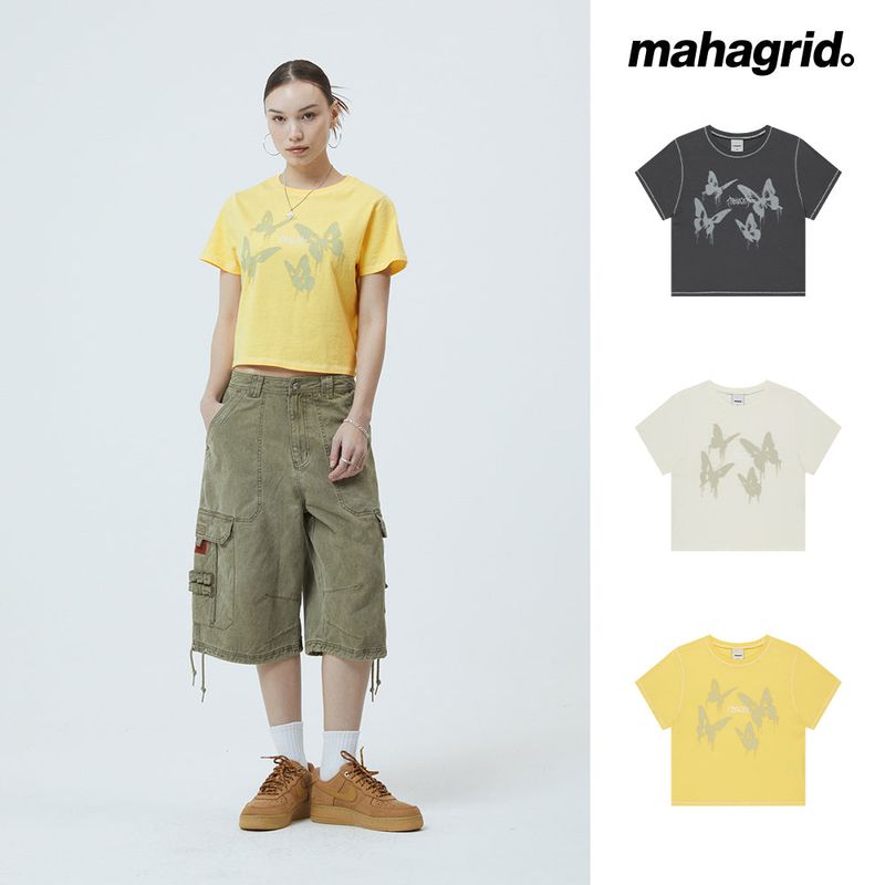 PIGMENT BUTTERFLY GOTH CROP TEE_YELLOW