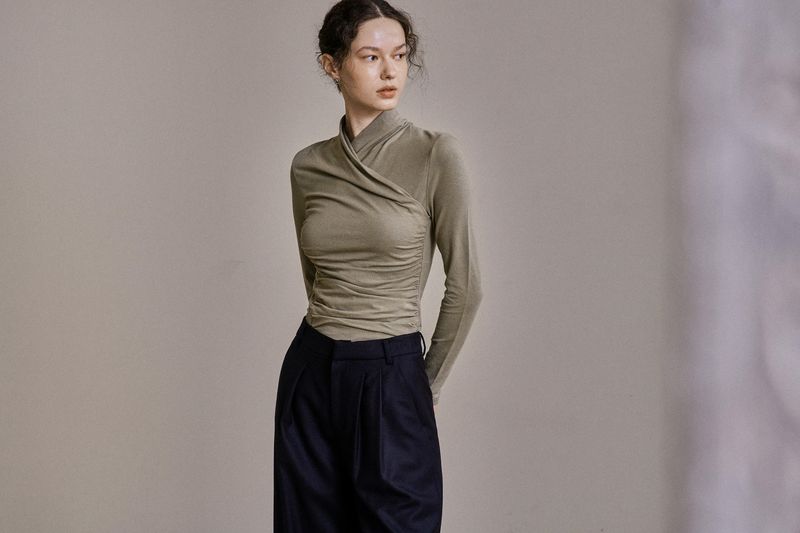 DRAPE JERSEY TOP_KHAKI