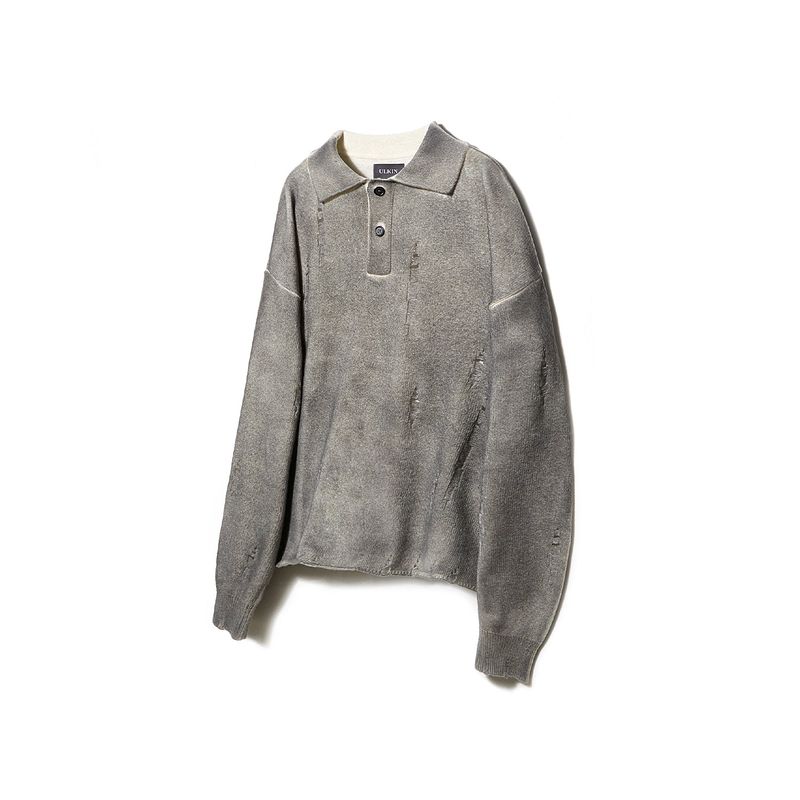 [24SS LSD COLLECTION] Spray Damaged Polo Knit_Grey