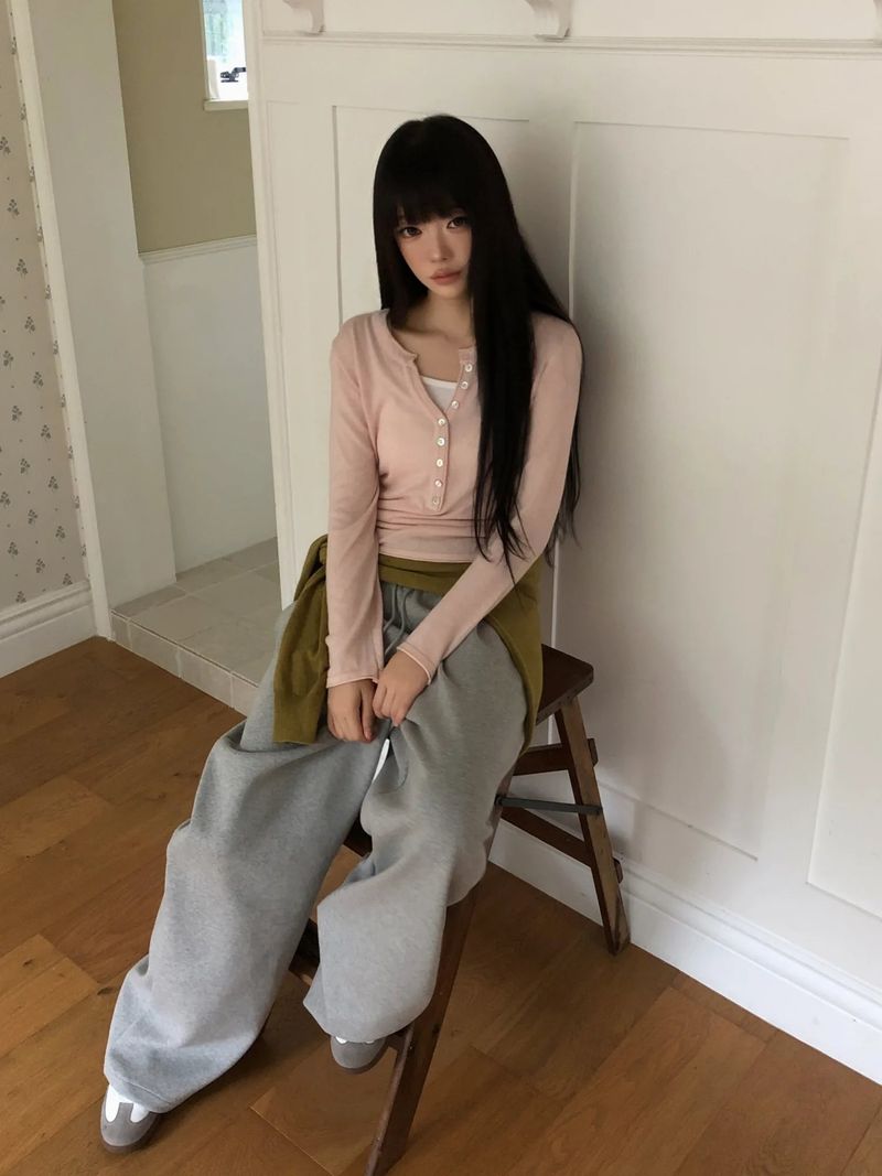 Chea Button V-Neck Long-Sleeve Knit