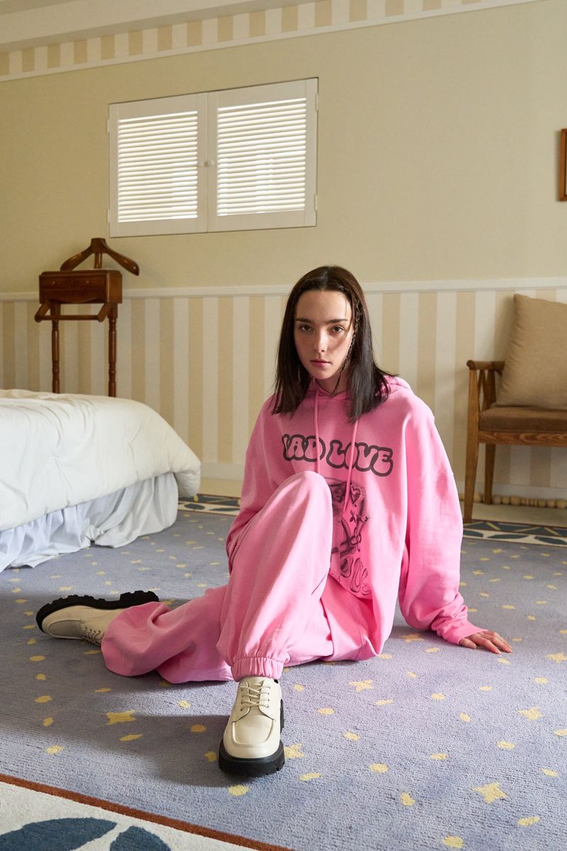 MEOW PRINTING HOOD T PINK