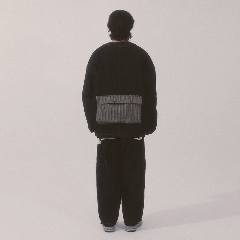 stripe patch denim pants_black