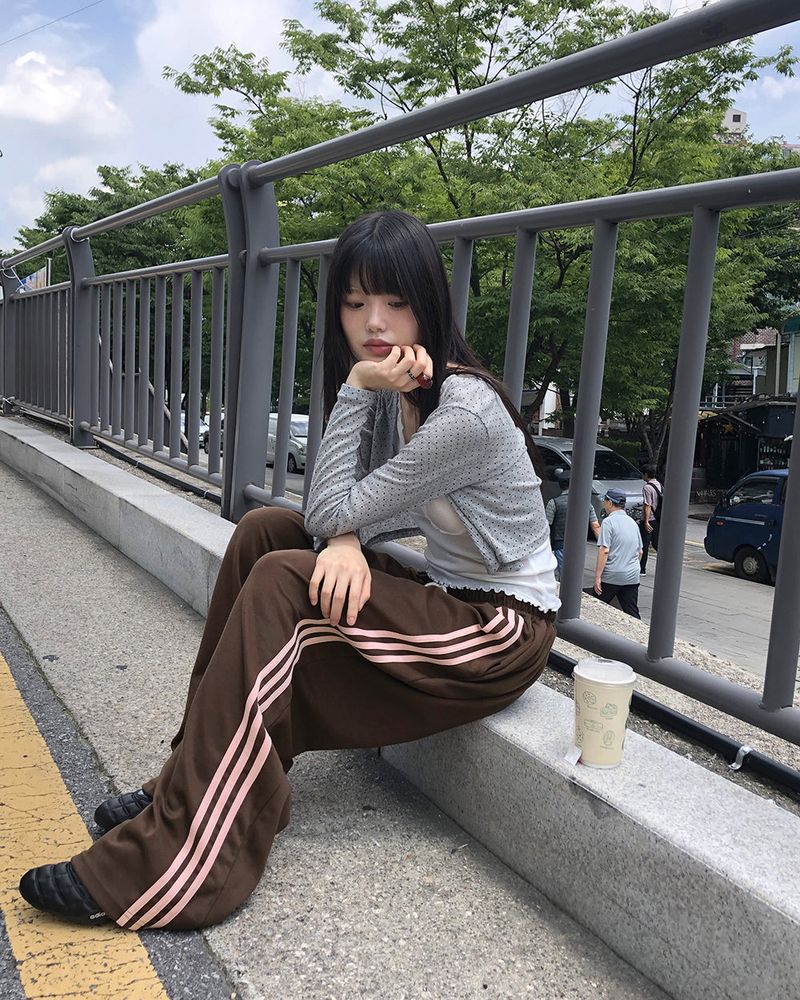 Kinda track snap button wide long sweat pants