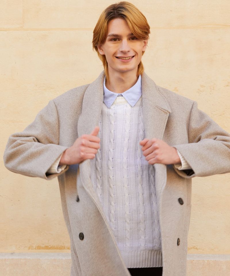 RCH wool blended oversized long coat gray
