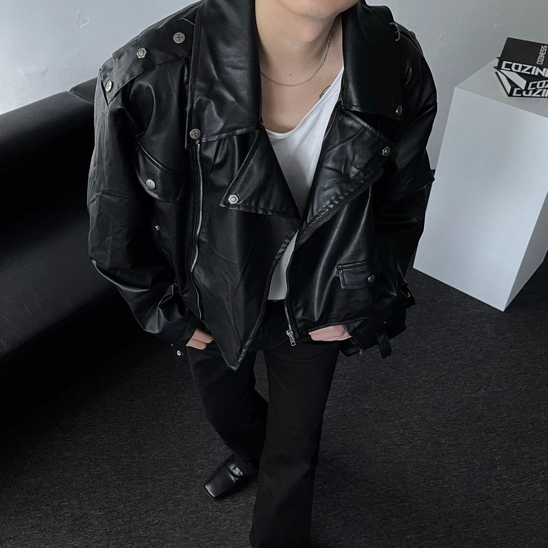 Leather Cropped Trench Jacket (DP738144678784)