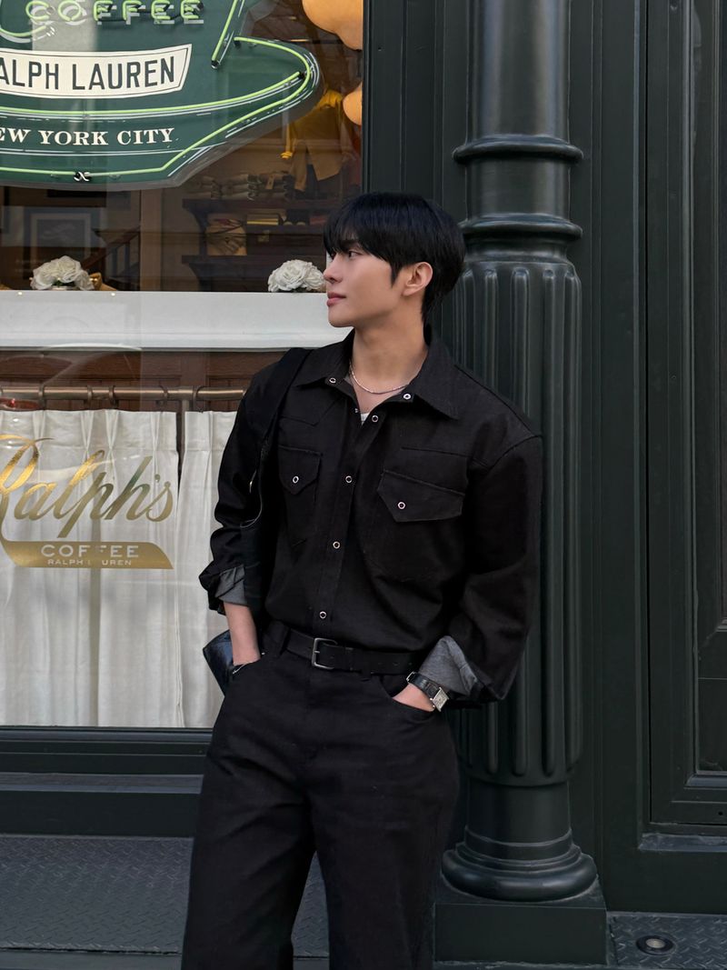 Leaf denim western shirt