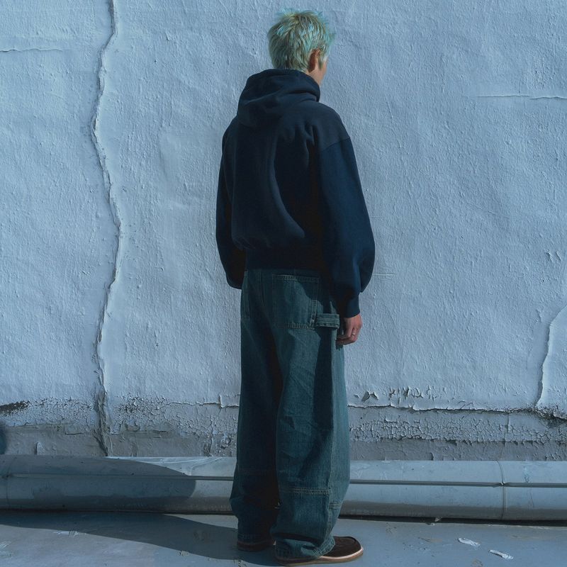 Grid hoodie / Washed navy
