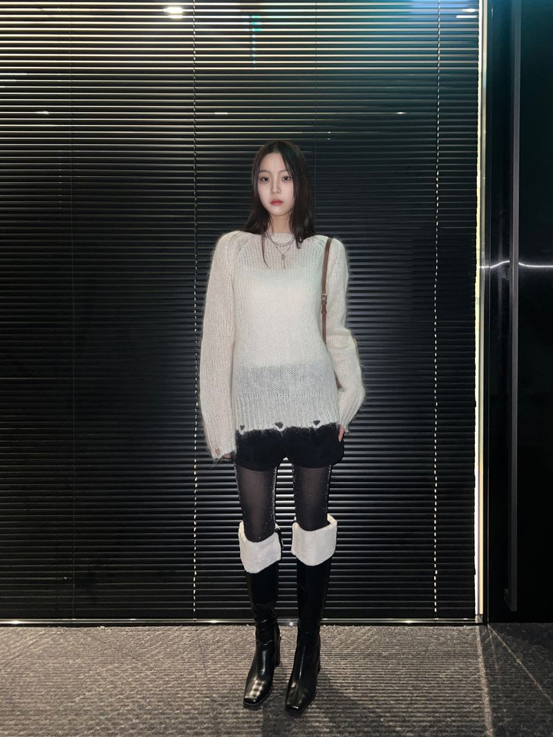 Square toe mink fur long boots (2 Color)