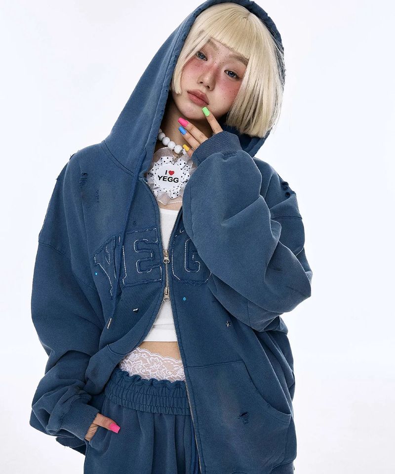 ディストロイドYEGGフーディー ブルー