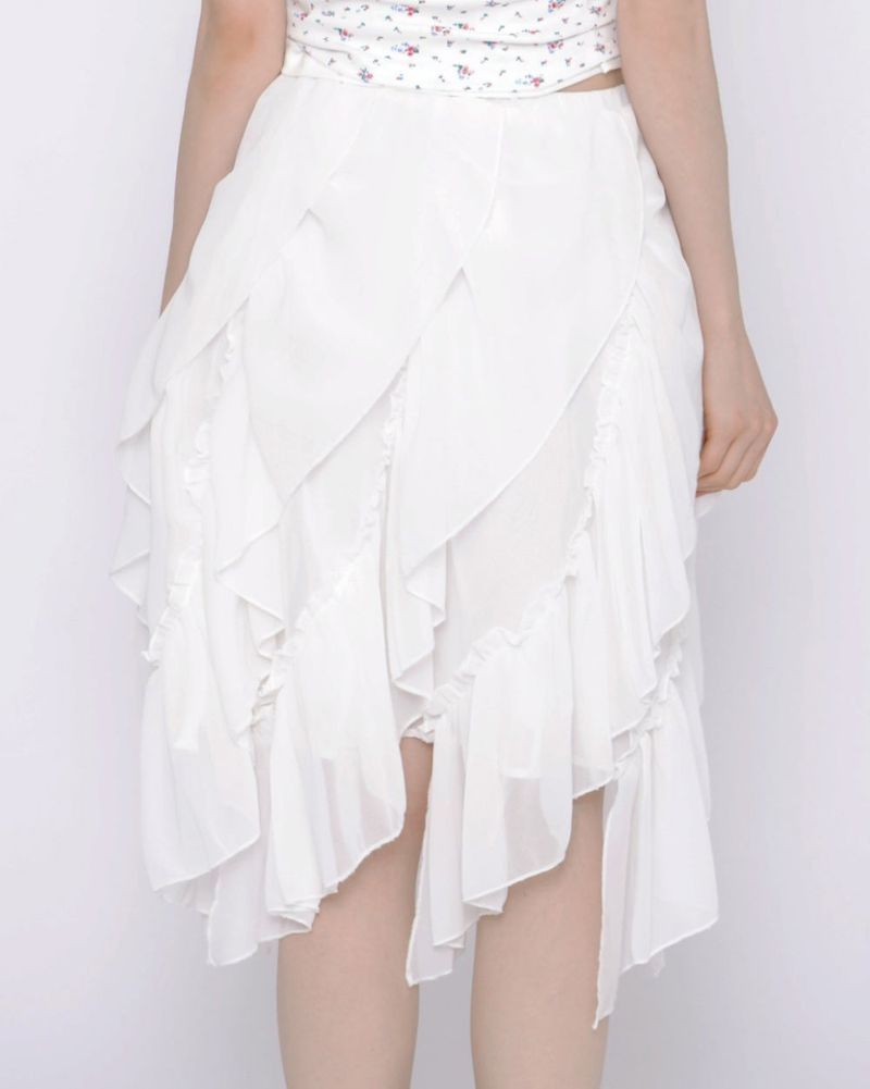 Slide diagonal frill midi skirt