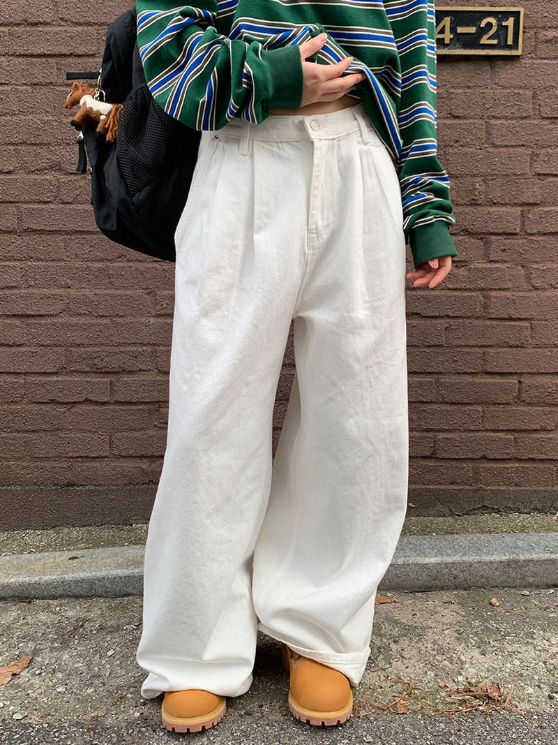 SLAB PINTUCK WIDE JEANS (3C)