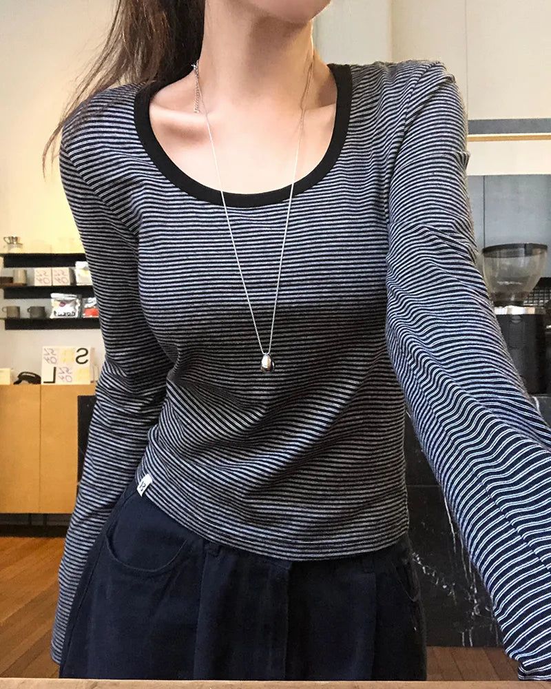 BEIDELLI（ベイデリー）の「[ORIGINAL] Widen Stripe Wide U-Neck Long-Sleeve T-shirt（Tops）」