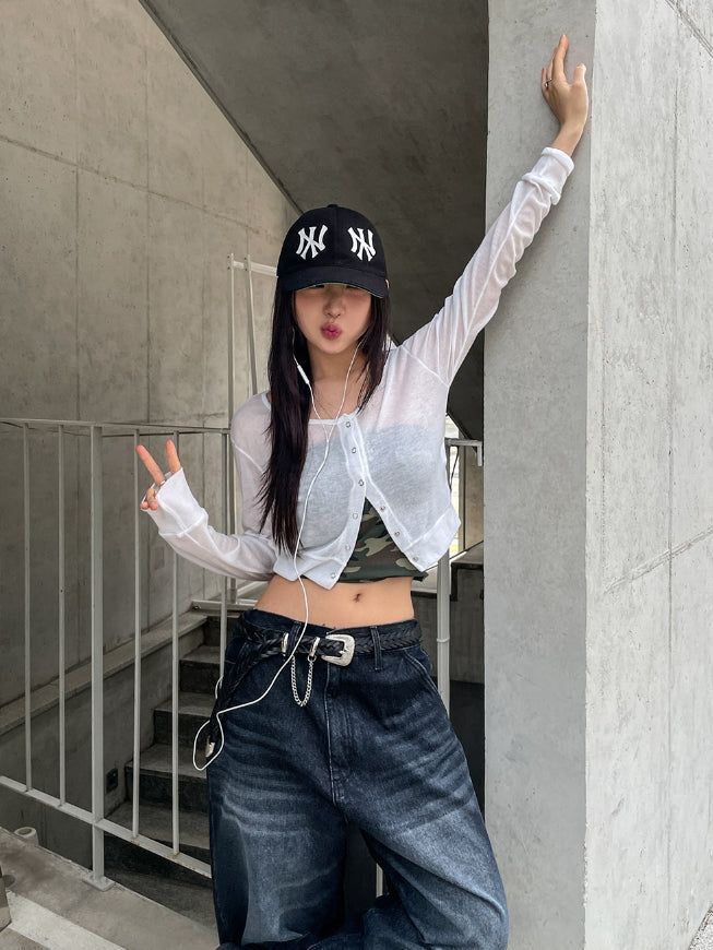 ULAN(ユレン)の「Summer Snap Button See-through Crop Cardigan(Tops)」