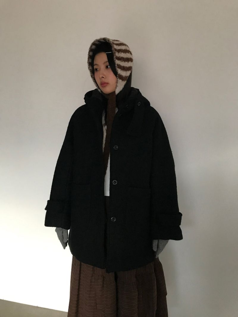 [MD Pick]Fine wool hooded half coat (2color)