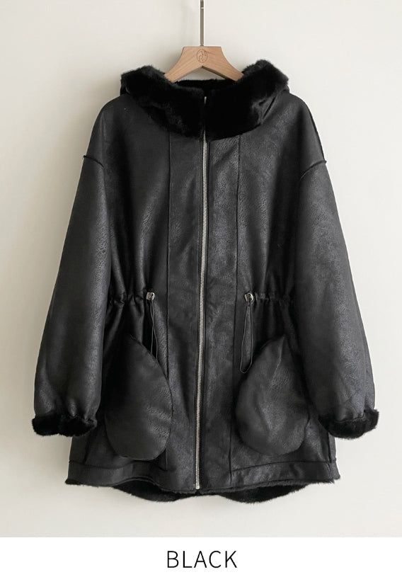 Lenu String Ecofur Mink Mustang Hood Zip-Up