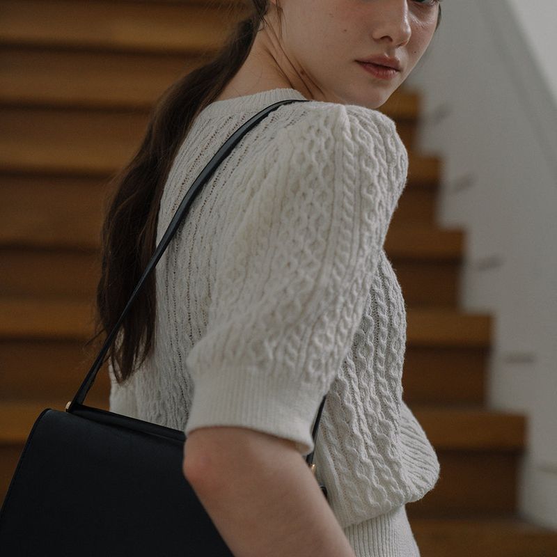 Cable Puff Sleeve Knit - Ivory