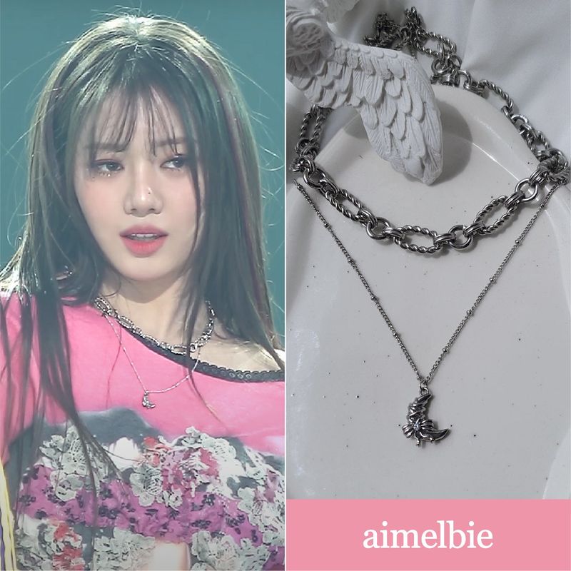 [Baby Monster ローラ Necklace] バレエコアムーンレイヤードネックレス(Surgical Steel)