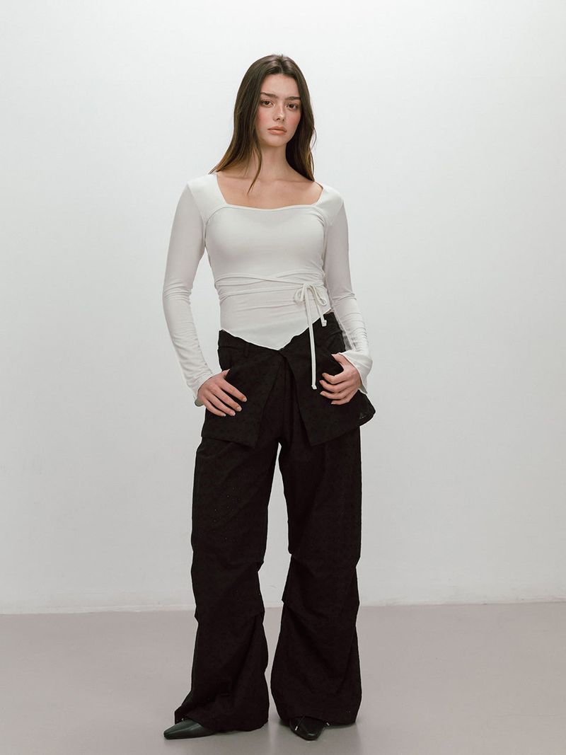 FLOWER LACE LAYERED PANTS / BLACK