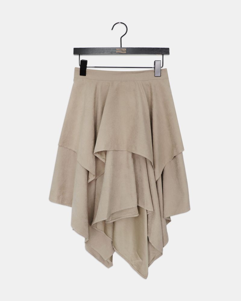 Vui Suede Double Layered Flare Midi Skirt