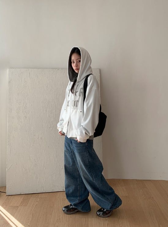 Femme Star Printing Hood Zip-Up