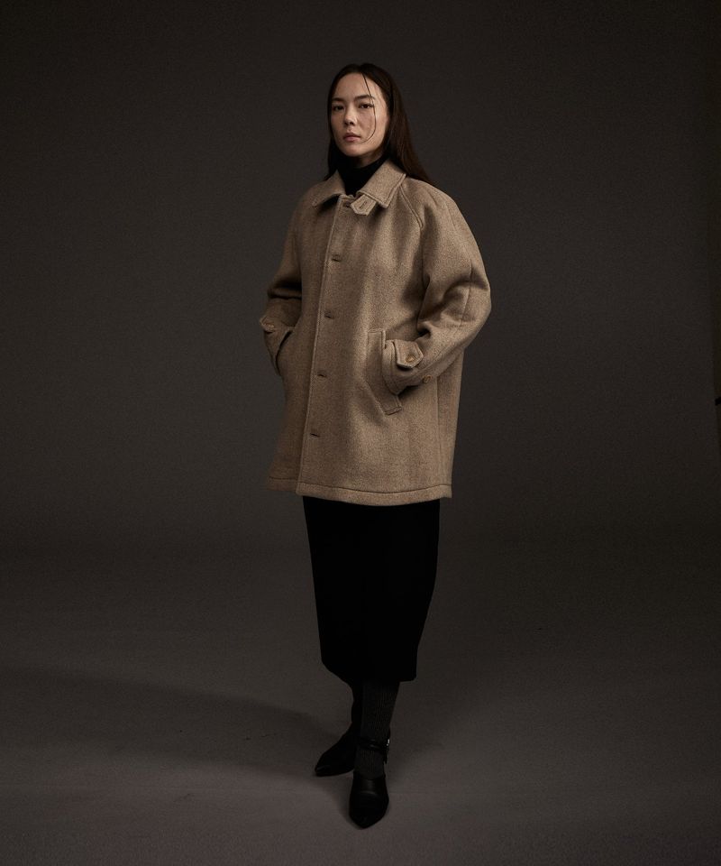 W BALMACAAN HERRINGBONE WOOL CASHMERE HALF COAT BEIGE