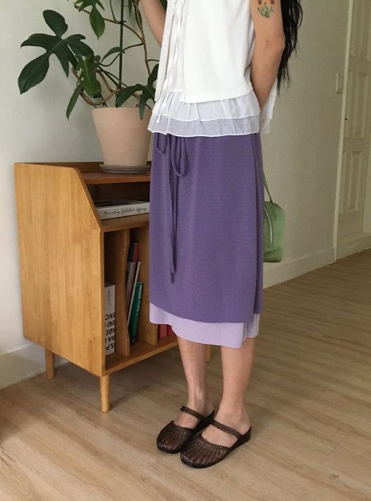 BAON（バオン）の「Haya Embossed Floral Layered Banding Midi Skirt（Skirts）」