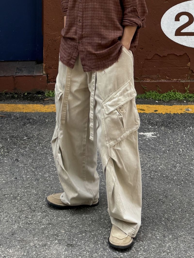 Belted cut line dying cargo pants