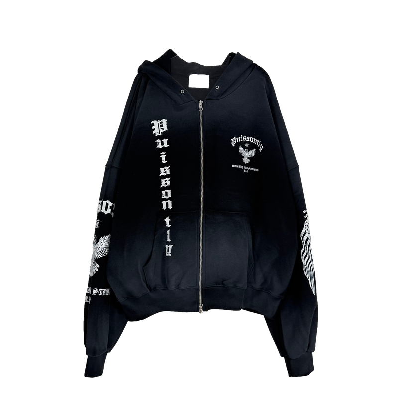 dirty eagle hooded zip-up