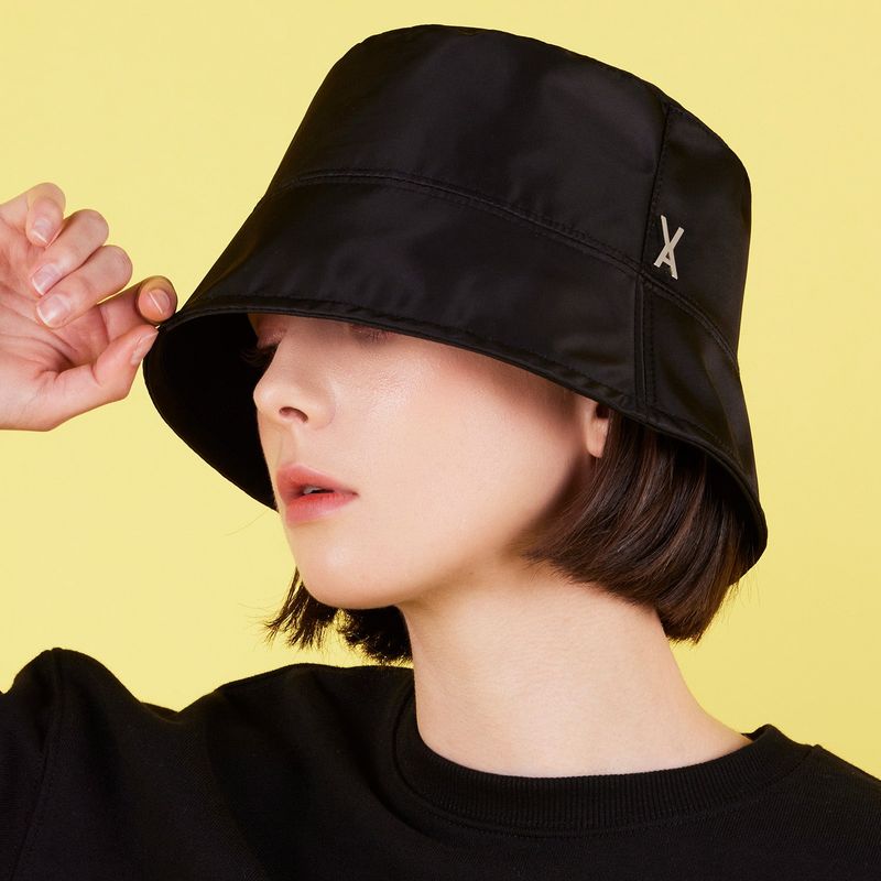 Stud Drop Over Fit Poly Bucket Hat Black