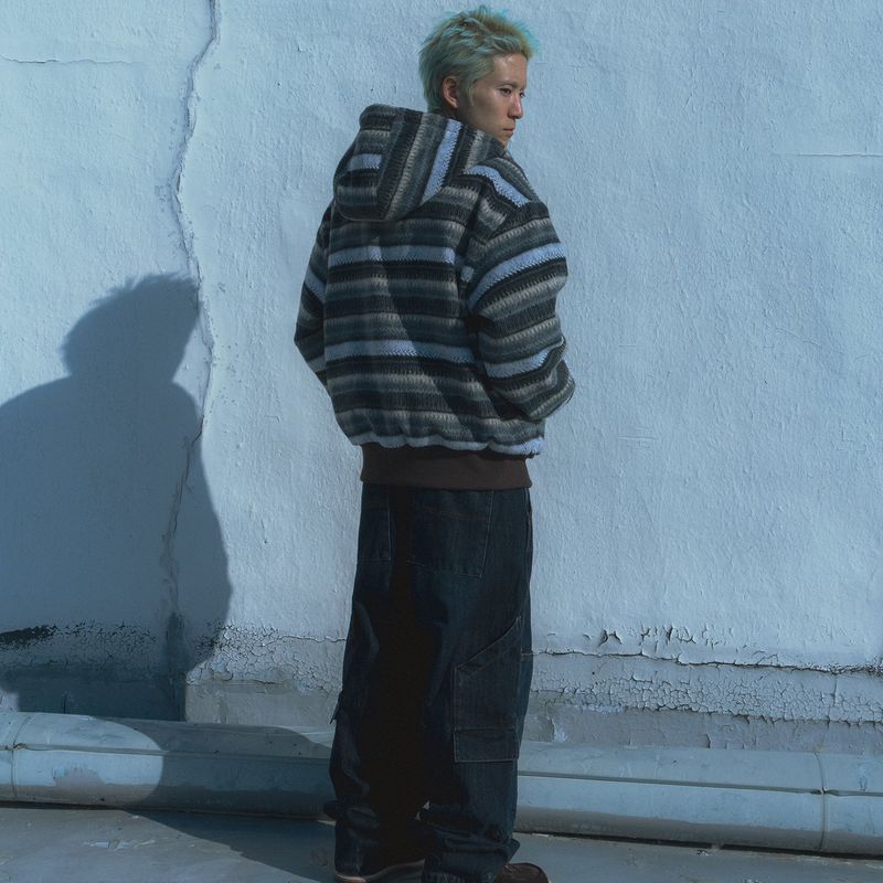 Wool fleece hooded zip-up jacket / Gray