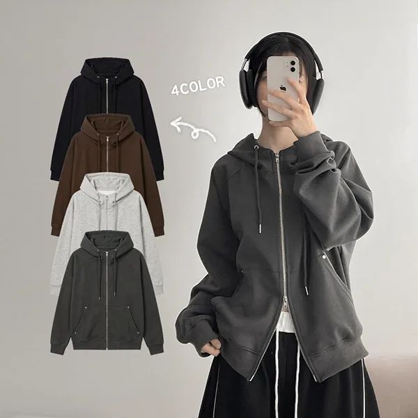hijjoo（ハイチュー）の「リベット✨ ポイント ダブル ハイネック ツーウェイ フーディー ジップアップ (4 colors)（トップス）」