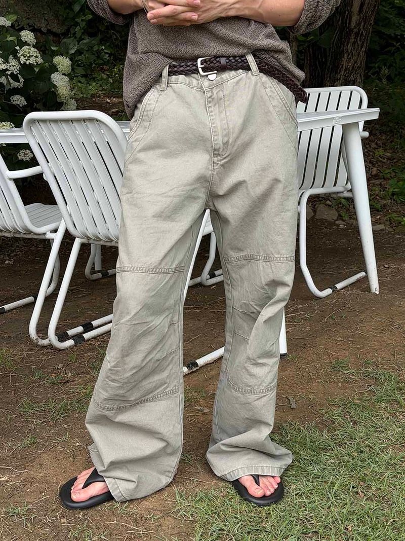 Vintage wash curved wide pants(2color)