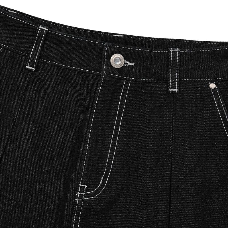 FLARE SHORT DENIM PANTS [BLACK]