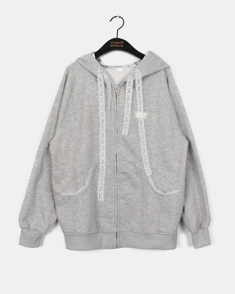 Kidder Check lace oversized-fit hooded zip-up