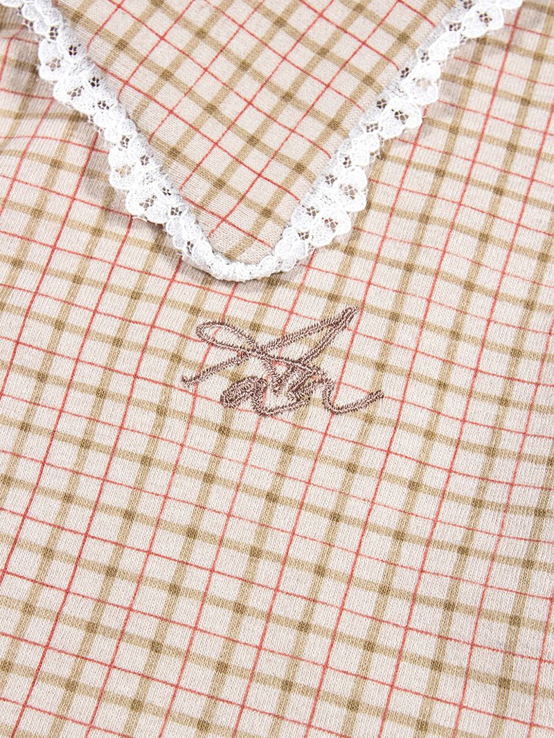 CHECK LACE SLIM SHIRT_Beige