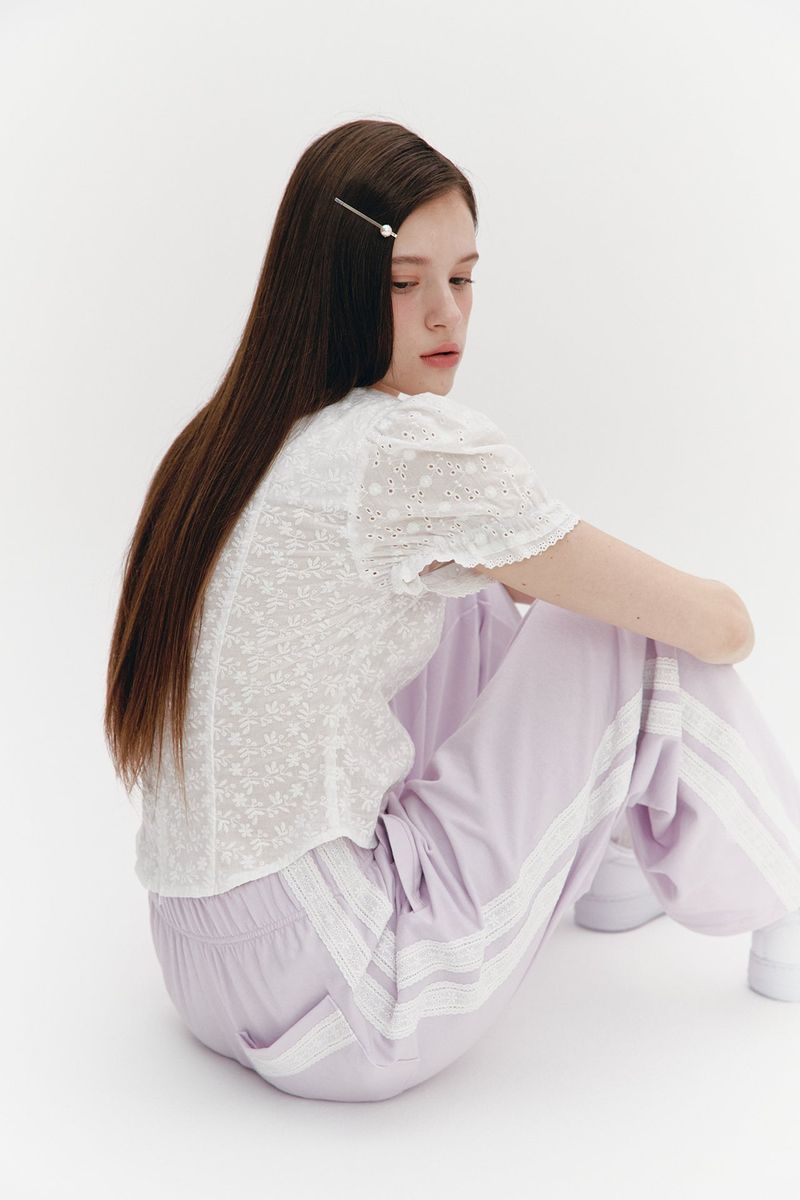 Square Neck Lace Blouse White