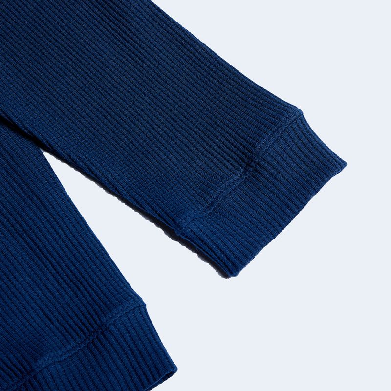 DAMP ROUND-NECK WAFFLE CARDIGAN_NAVY
