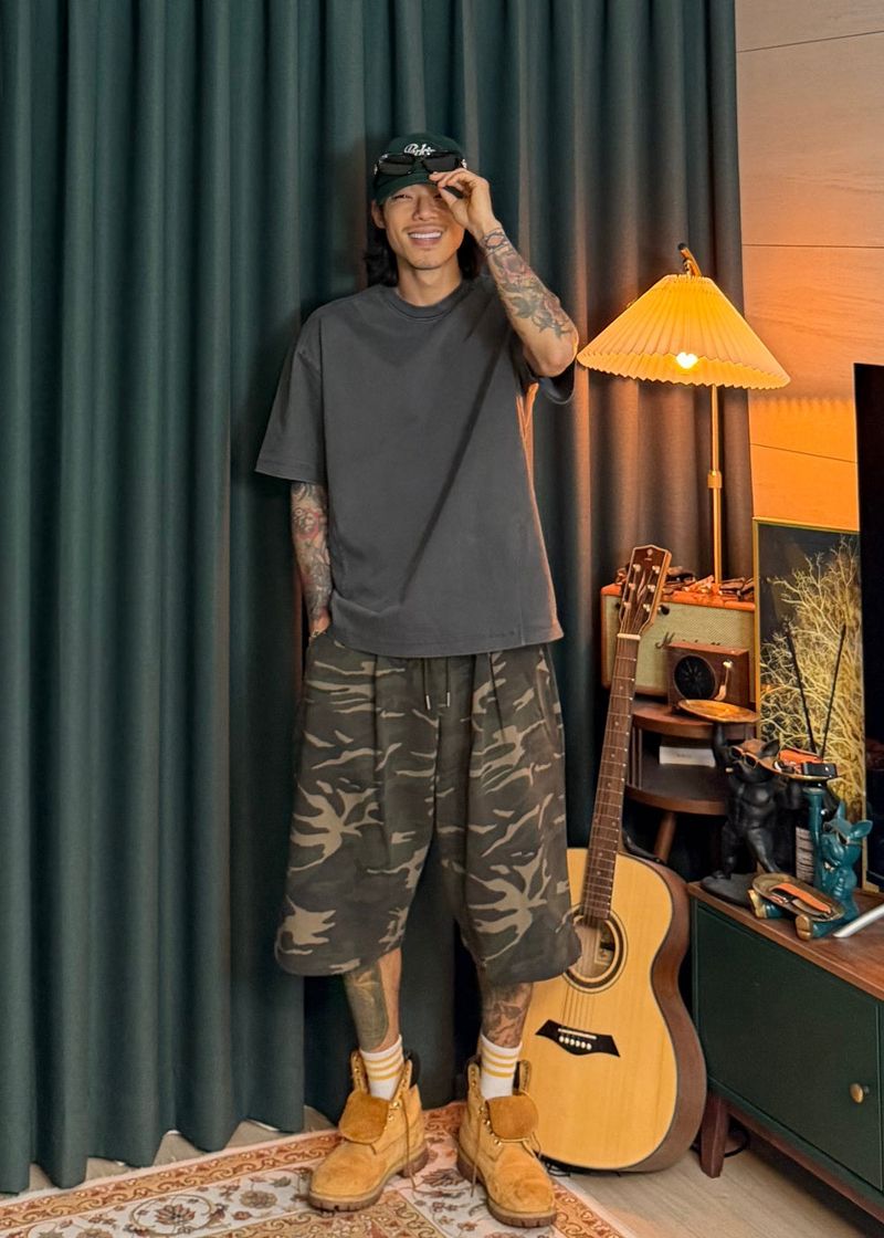 6 One-Tuck Camo Shorts
