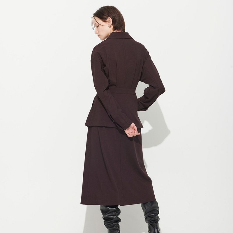  POCKET BELTED DRESS, DARK BURGANDY