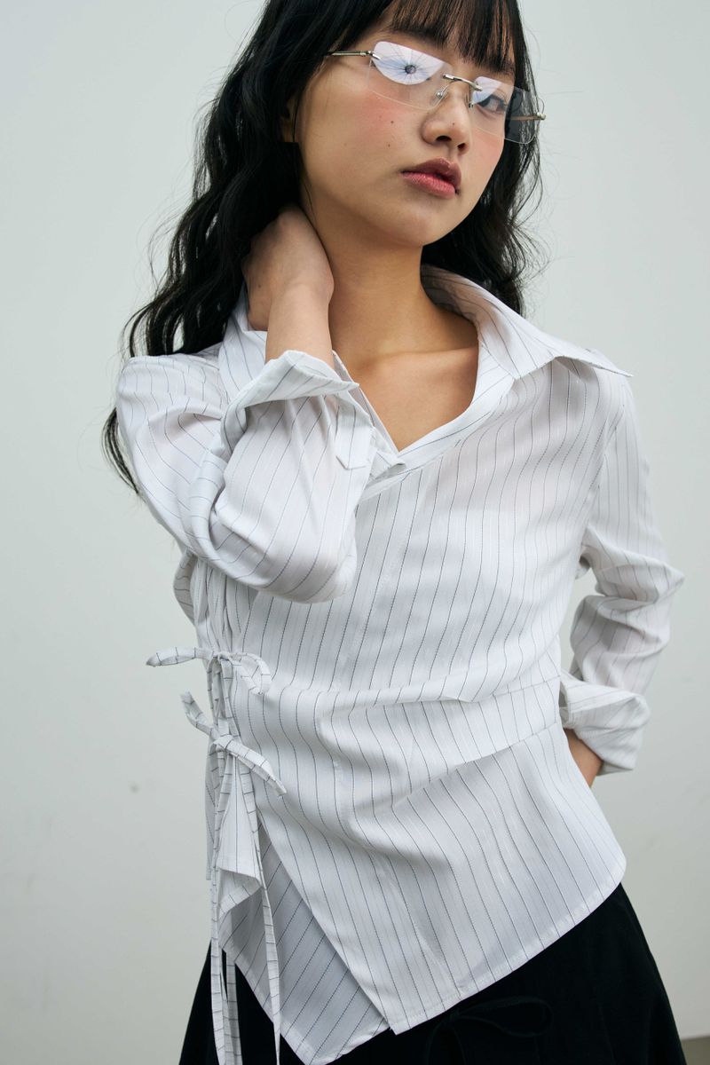 EVE STRIPE WRAP SHIRT / WHITE